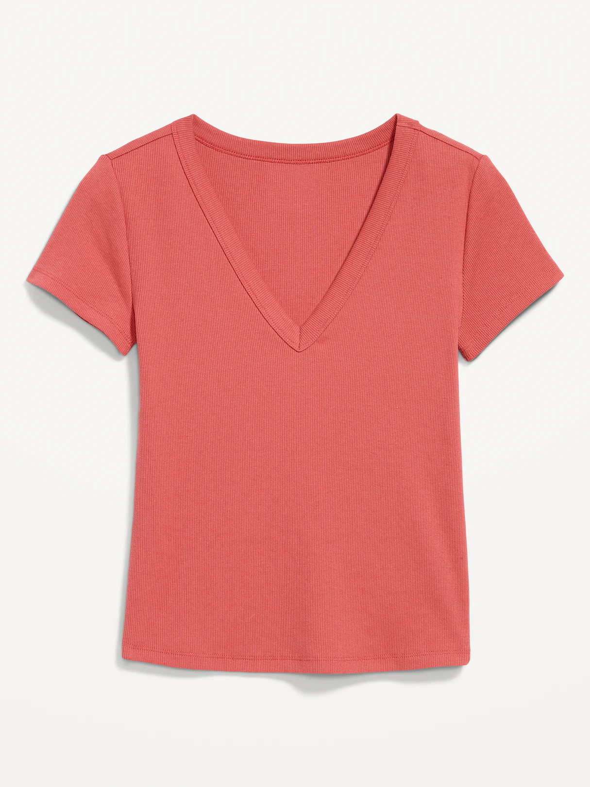 Snug Crop V-Neck Ribbed T-Shirt - Cactus Bloom
