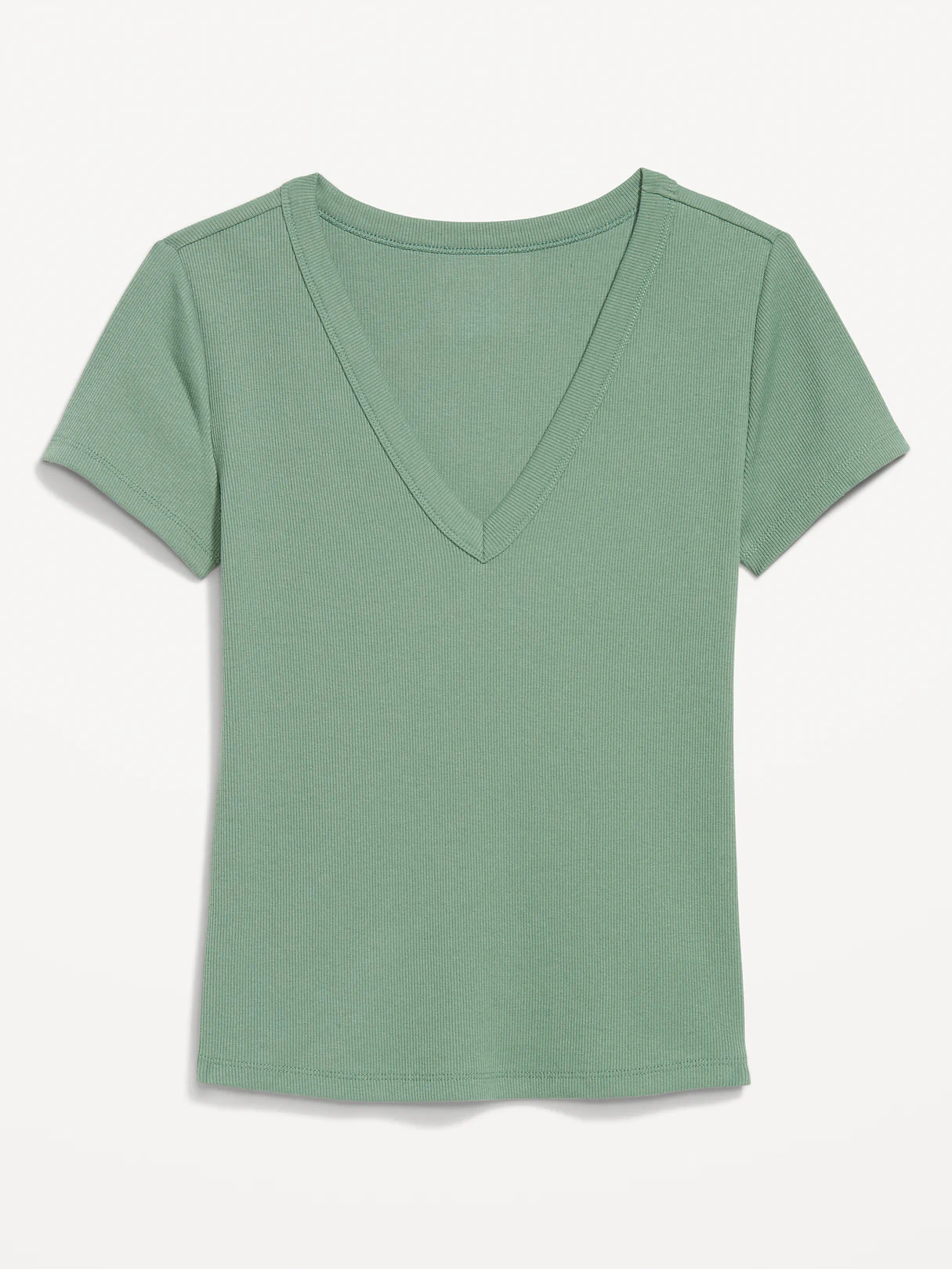 Snug Crop V-Neck Ribbed T-Shirt - Dried Herb