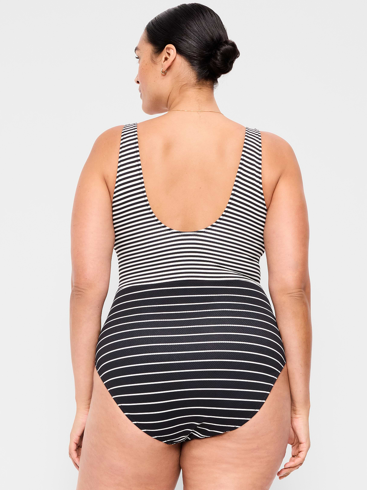 Textured One-Piece Cut-Out Swimsuit - Black White Stripe