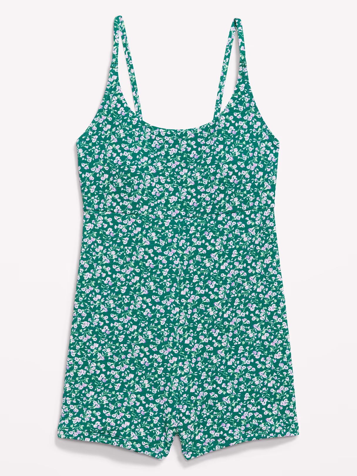 Textured Swim Romper - Green Floral