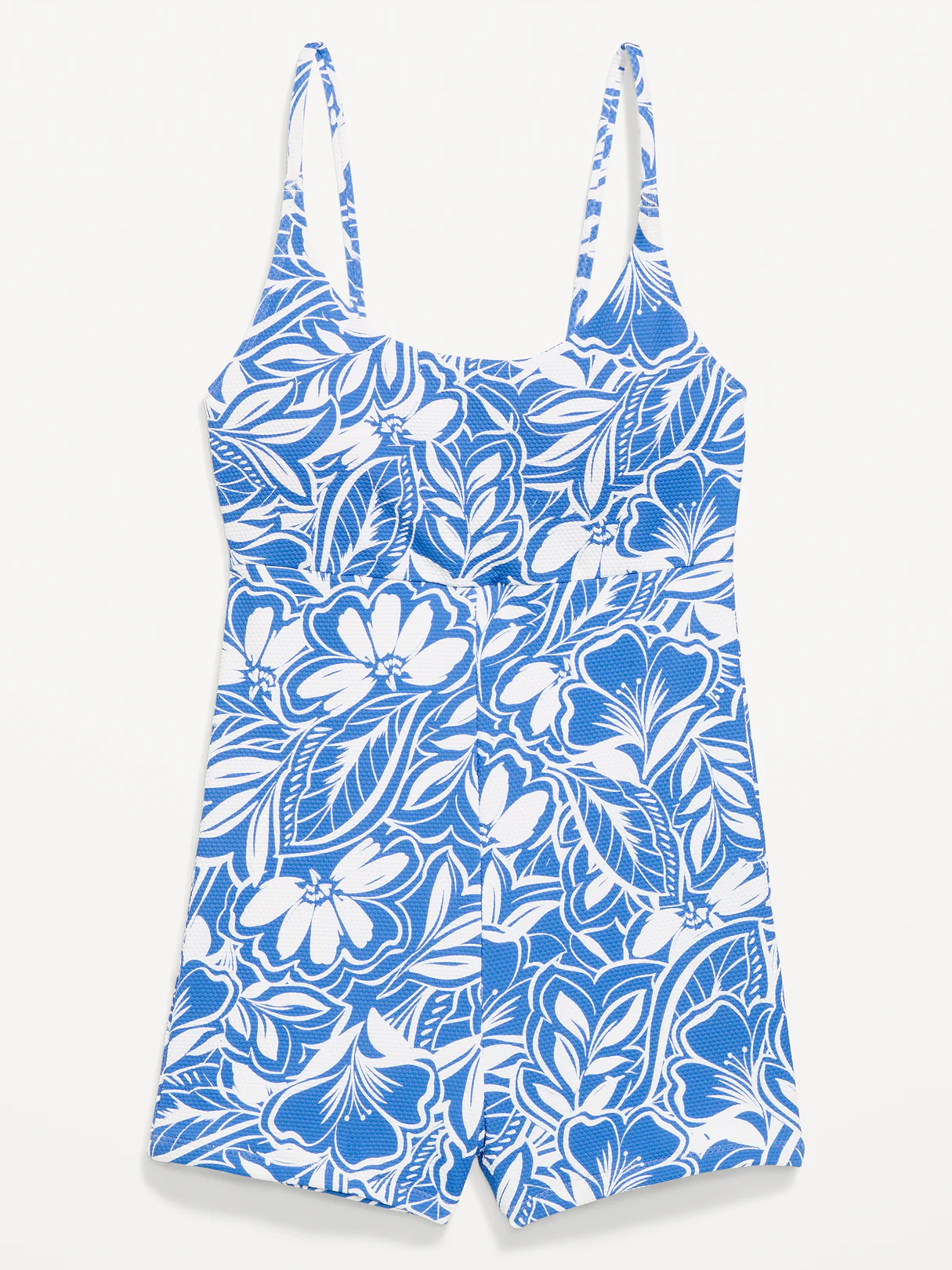 Textured Swim Romper - Blue Floral