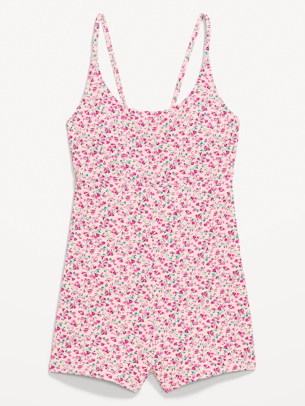 Textured Swim Romper - Pink Floral