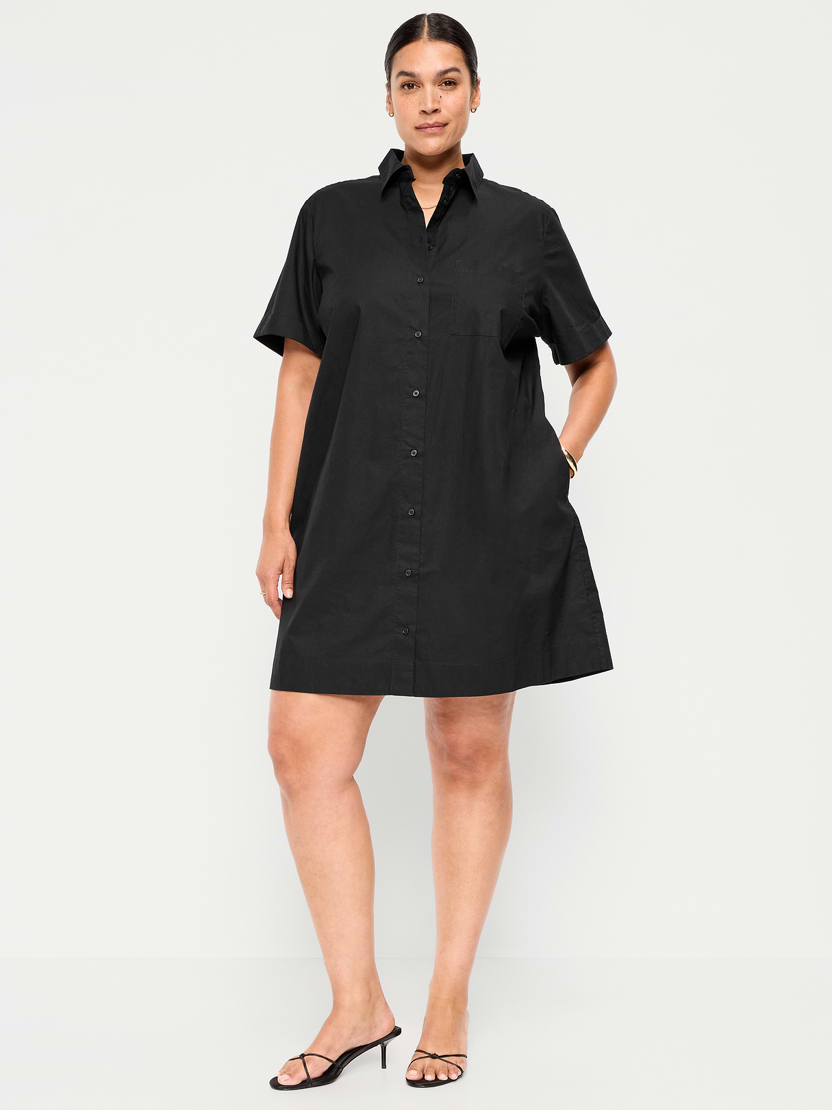 Button-Down Mini Shirt Dress - Black Jack