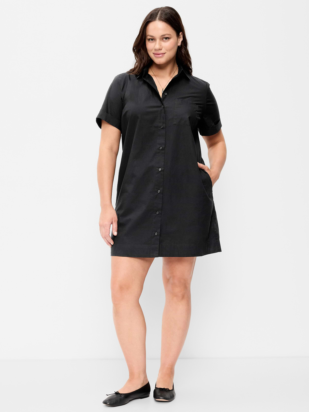 Button-Down Mini Shirt Dress - Black Jack
