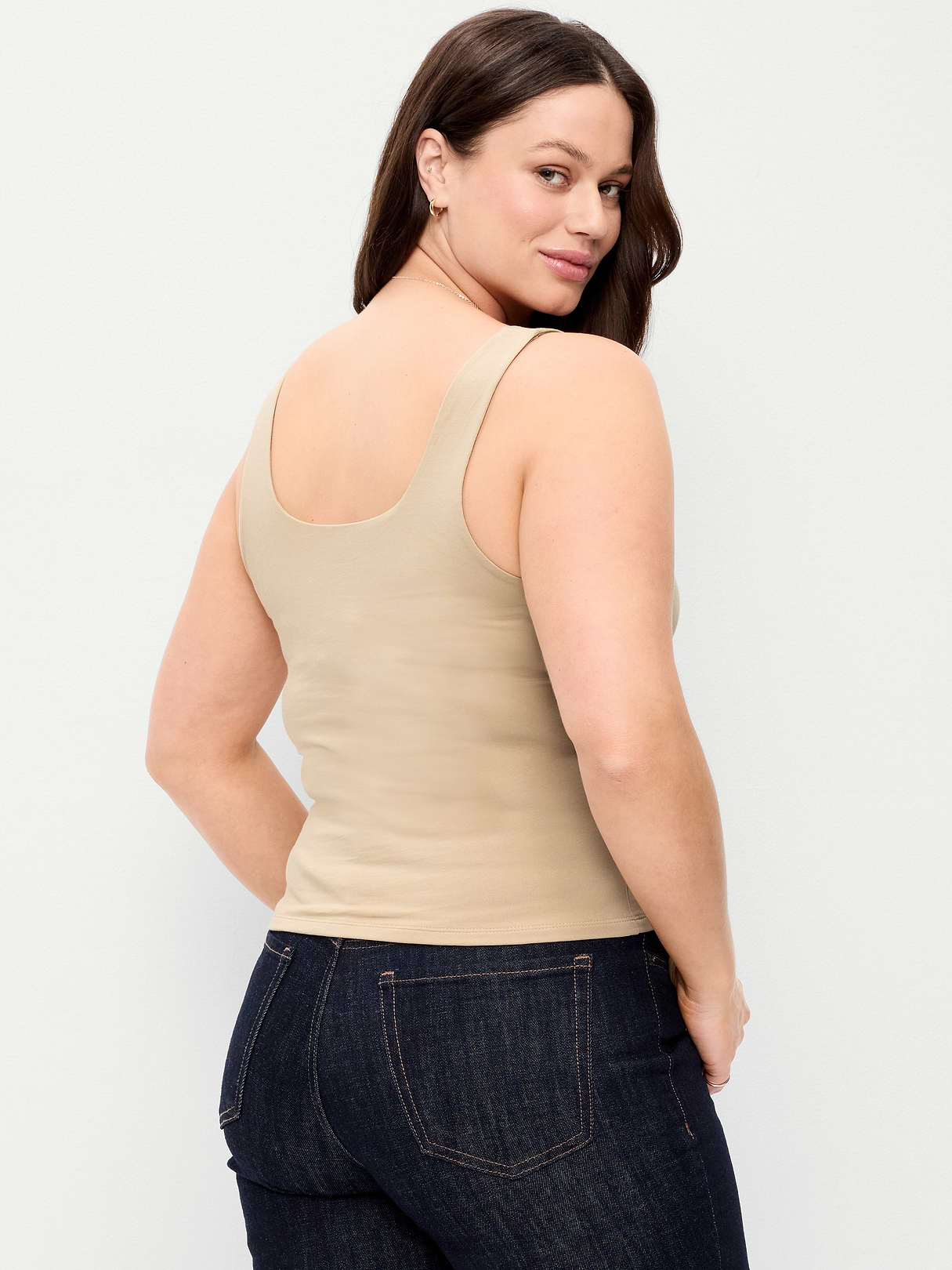 Hug Double-Layer Scoop-Neck Tank Top - Mocha Taffy