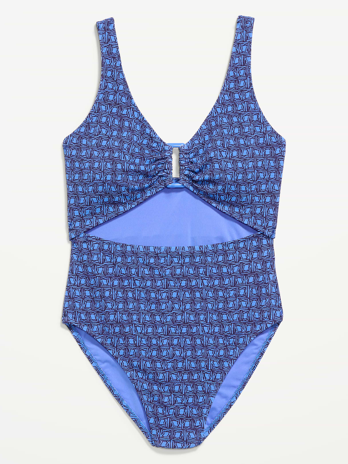 Textured One-Piece Cut-Out Swimsuit - Blue Geometric
