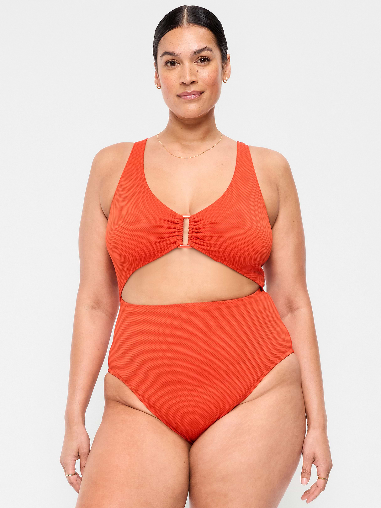 Textured One-Piece Cut-Out Swimsuit - Ornament Orange
