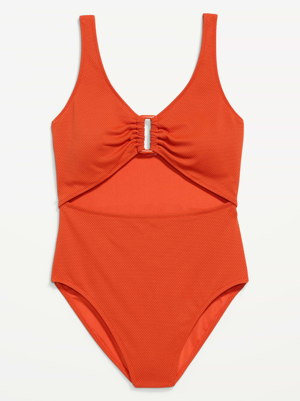Textured One-Piece Cut-Out Swimsuit - Ornament Orange