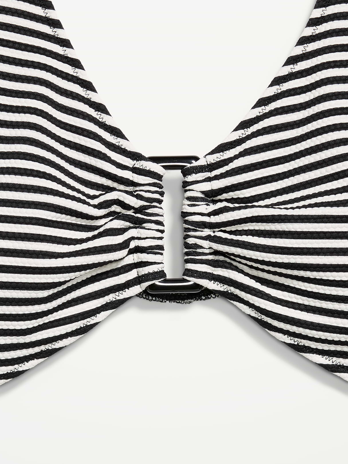 Textured One-Piece Cut-Out Swimsuit - Black White Stripe