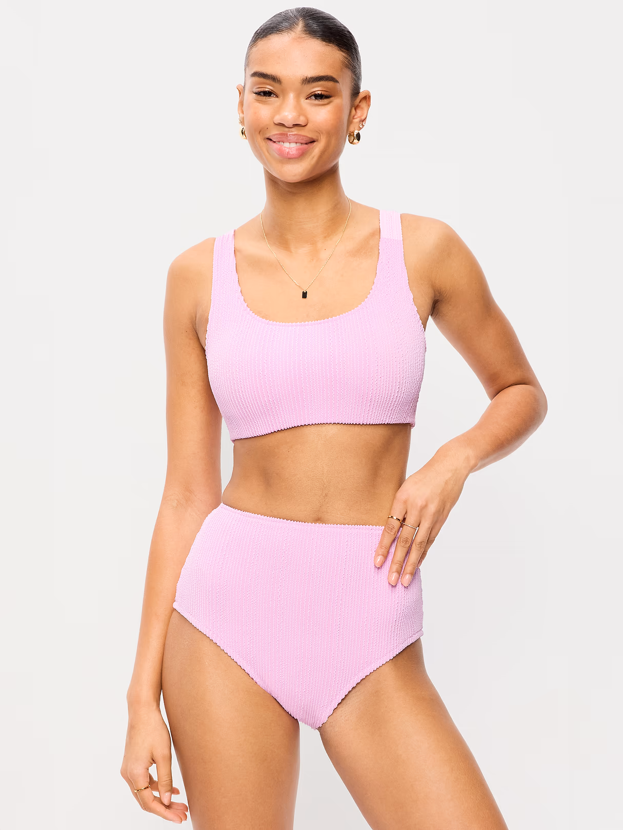 Ribbed Scoop-Neck Swim Top - Wild Aster