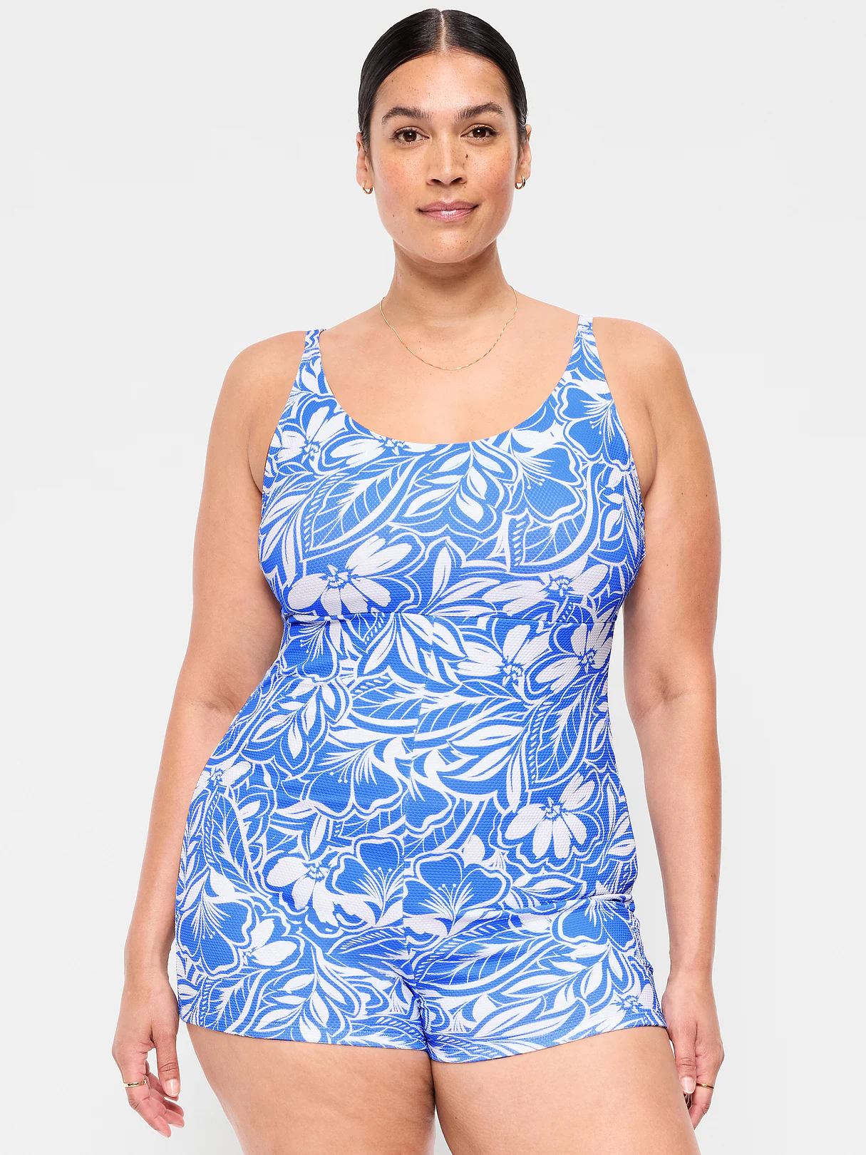 Textured Swim Romper - Blue Floral