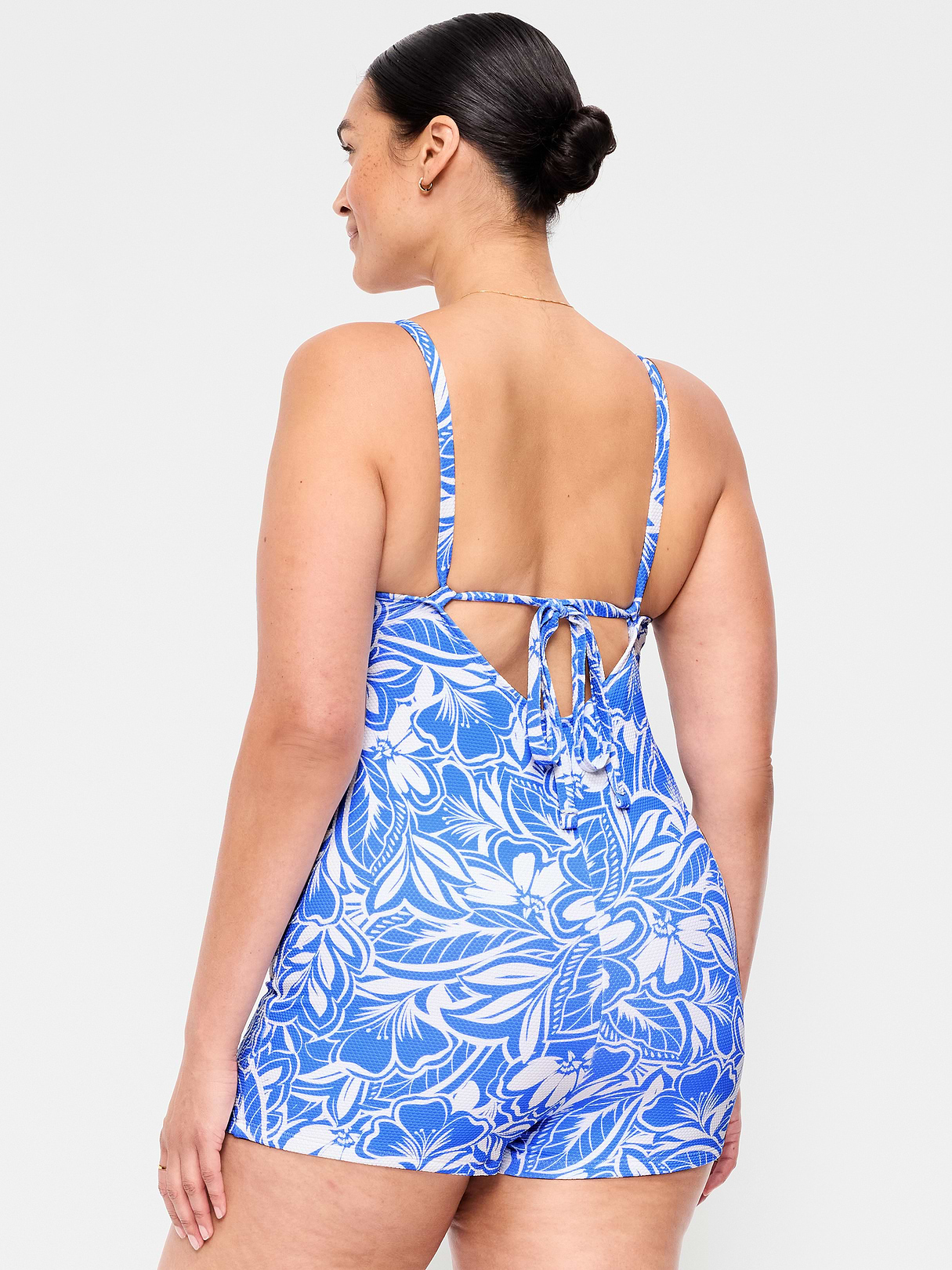Textured Swim Romper - Blue Floral