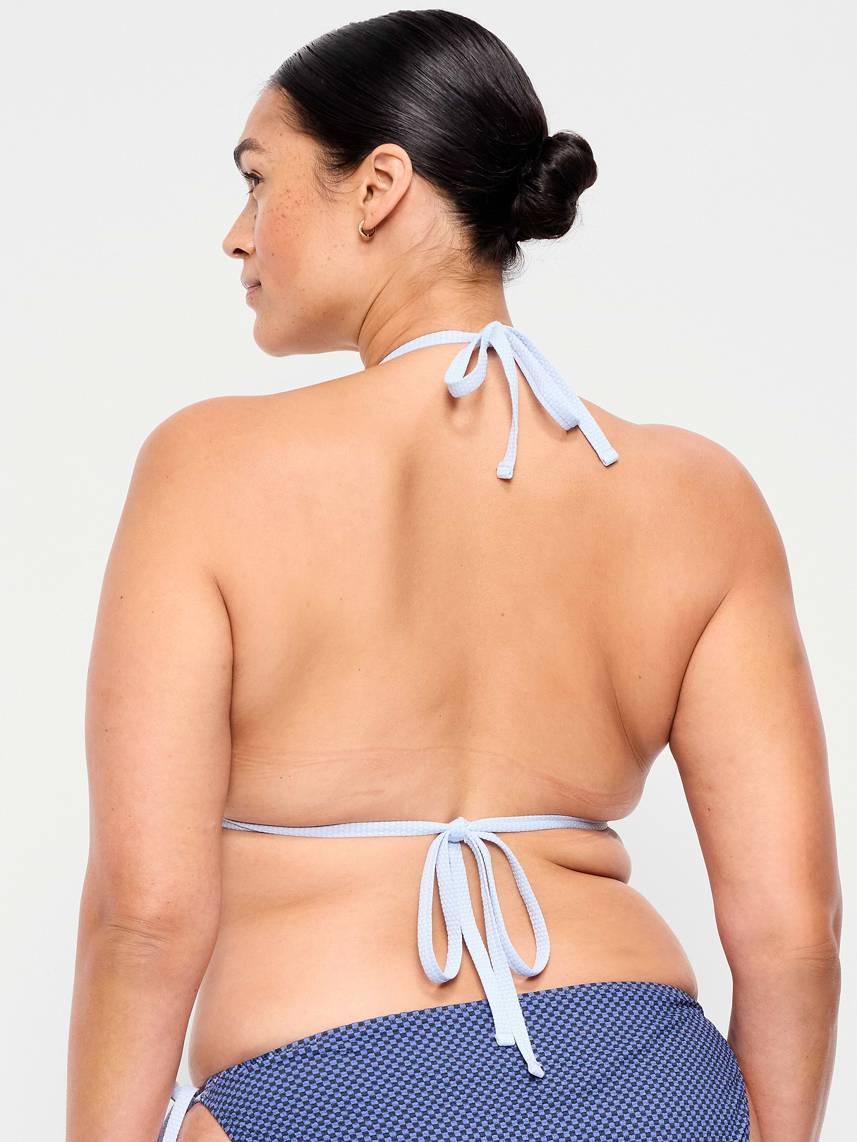 Pique Triangle String Bikini Swim Top - Blue Checkerboard
