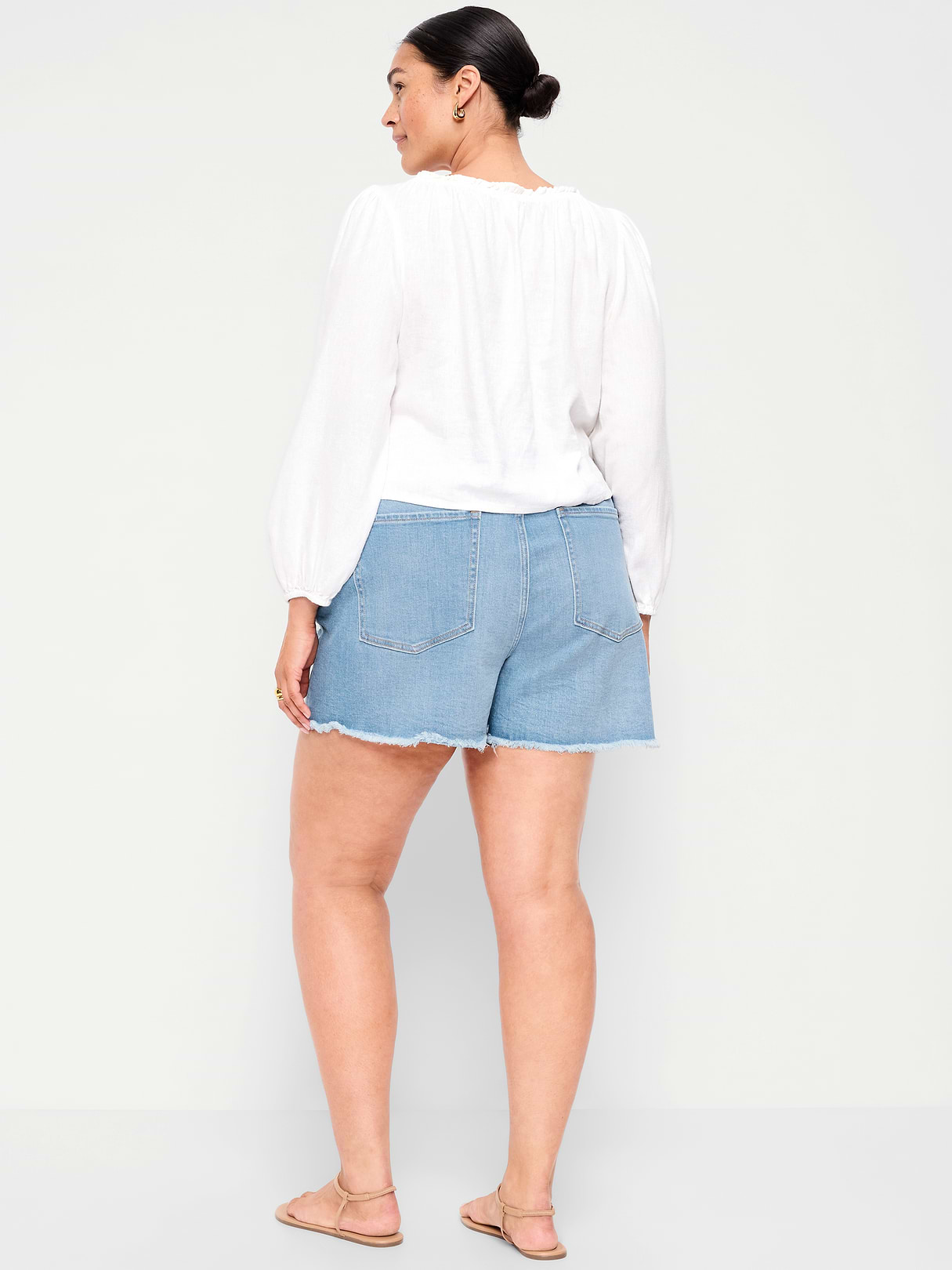 High-Waisted OG Jean Shorts -- 4-inch inseam - Indigo Shreds