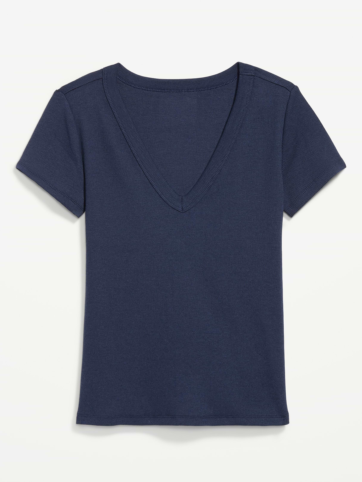 Snug Crop V-Neck Ribbed T-Shirt - Arctic Depth