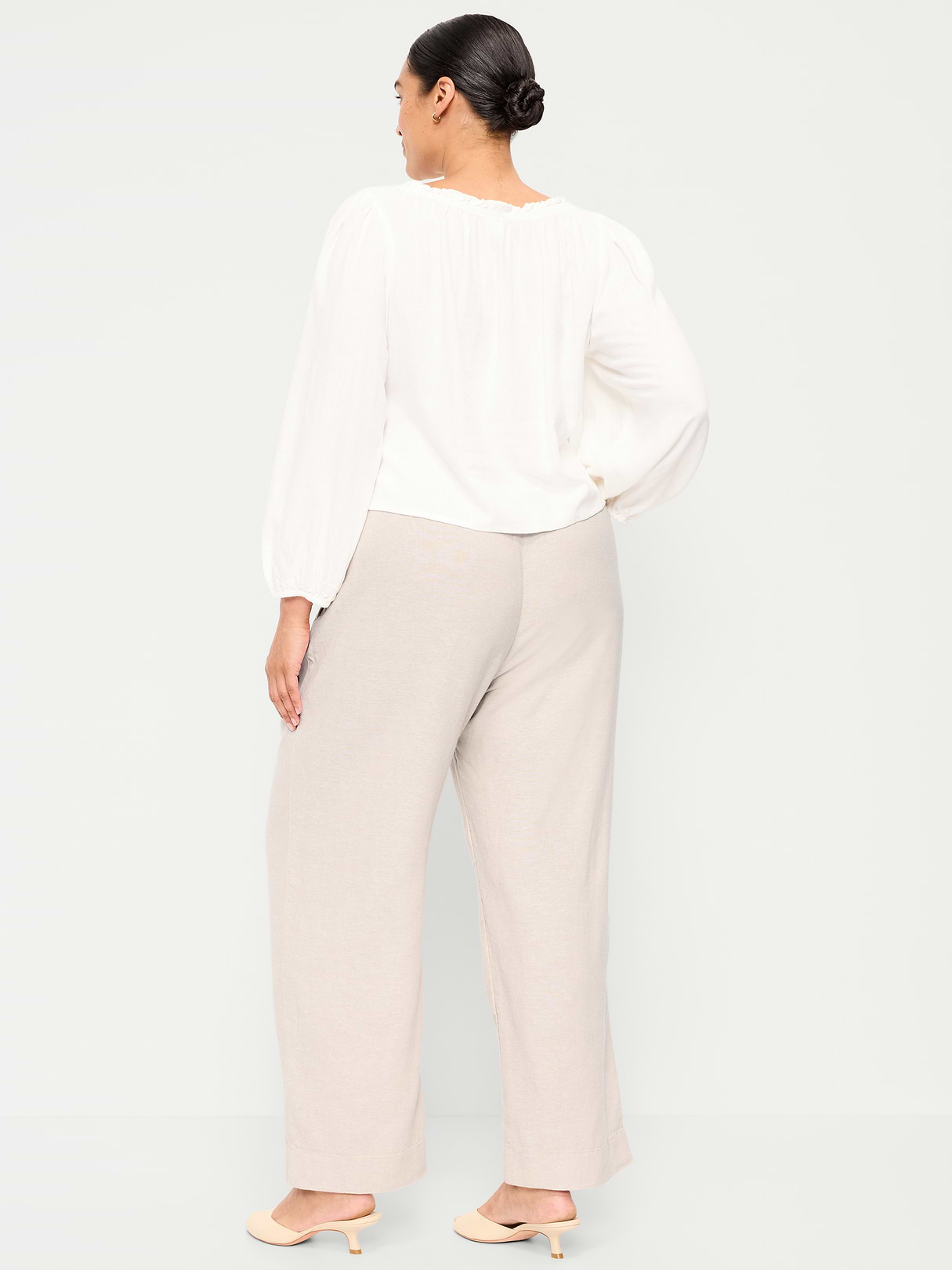 High-Waisted Linen-Blend Straight Ankle Pants - Flax Linen