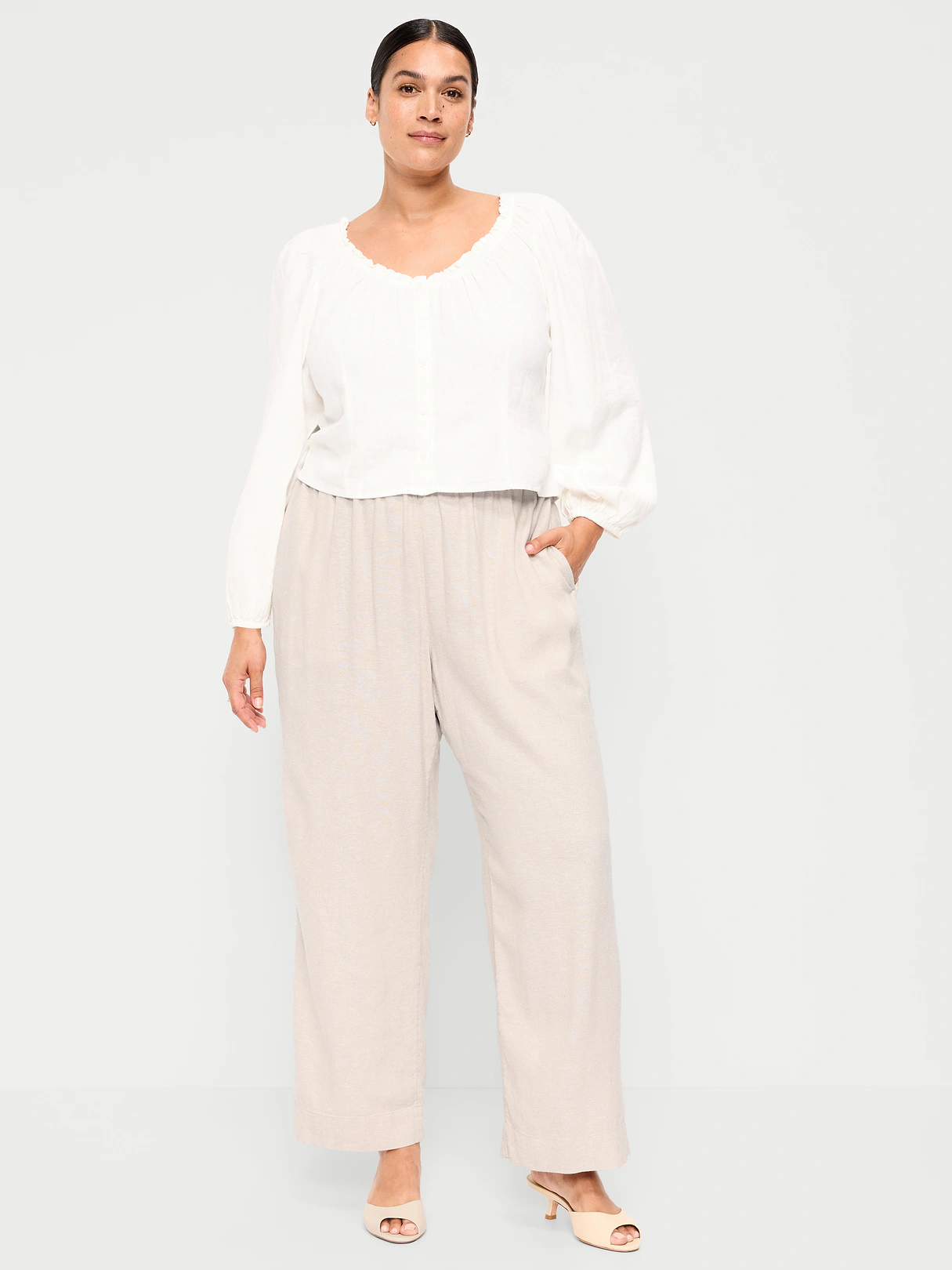 High-Waisted Linen-Blend Straight Ankle Pants - Flax Linen
