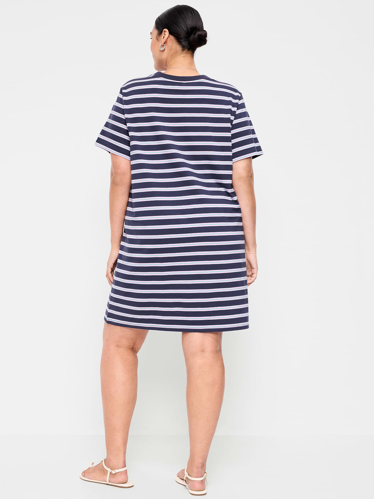 Vintage Crew-Neck Mini T-Shirt Dress - Navy Stripe