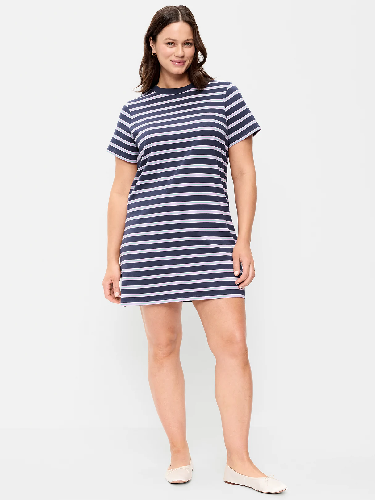 Vintage Crew-Neck Mini T-Shirt Dress - Navy Stripe