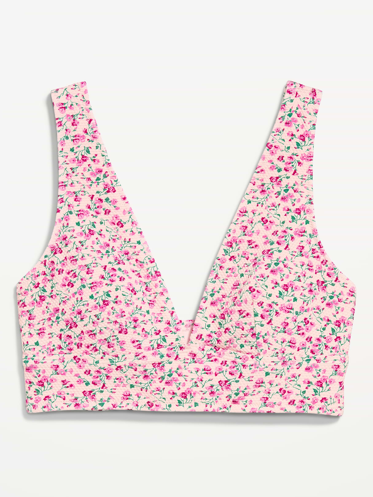V-Neck Longline Bikini Swim Top - Pink Floral