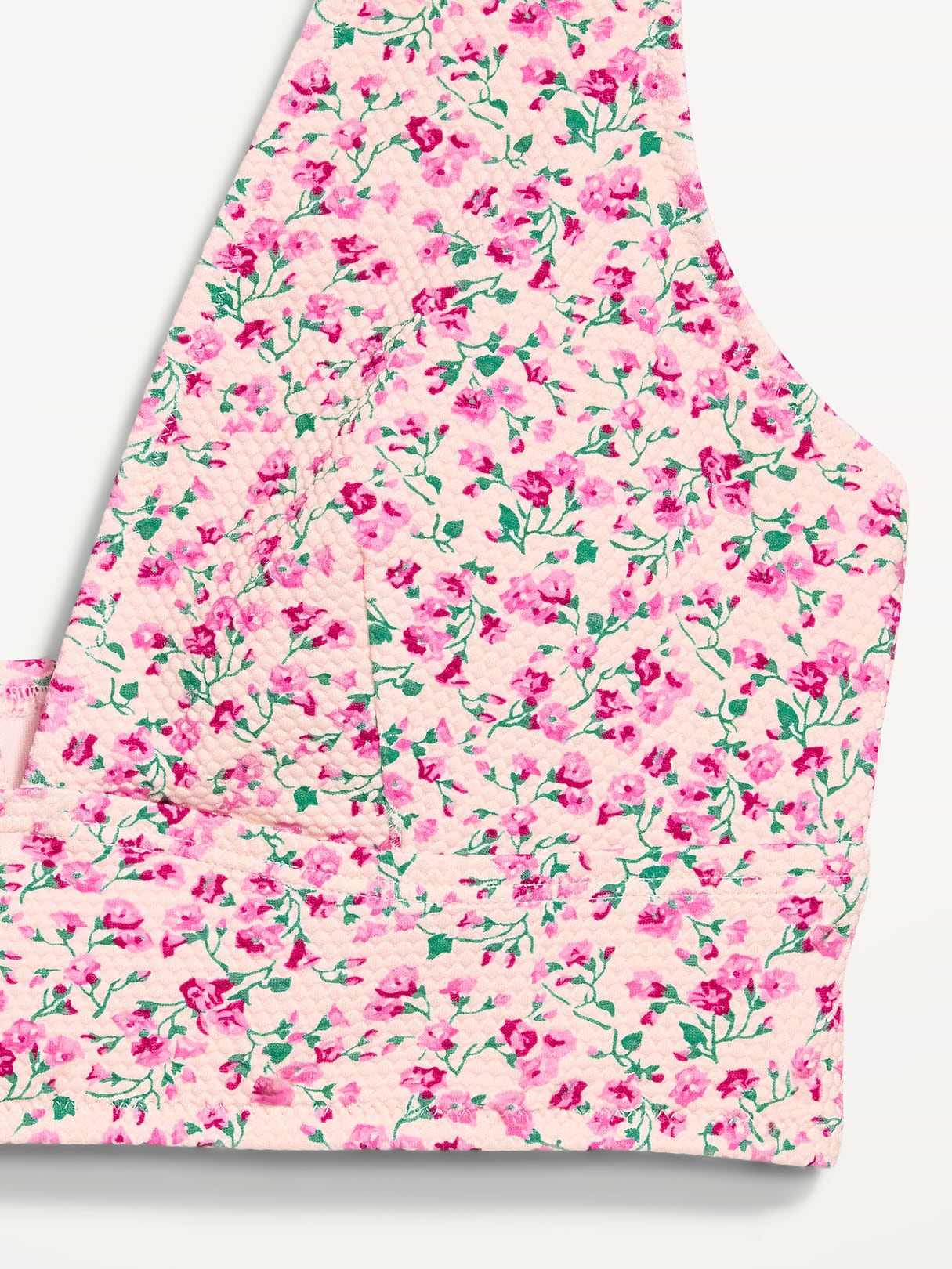 V-Neck Longline Bikini Swim Top - Pink Floral