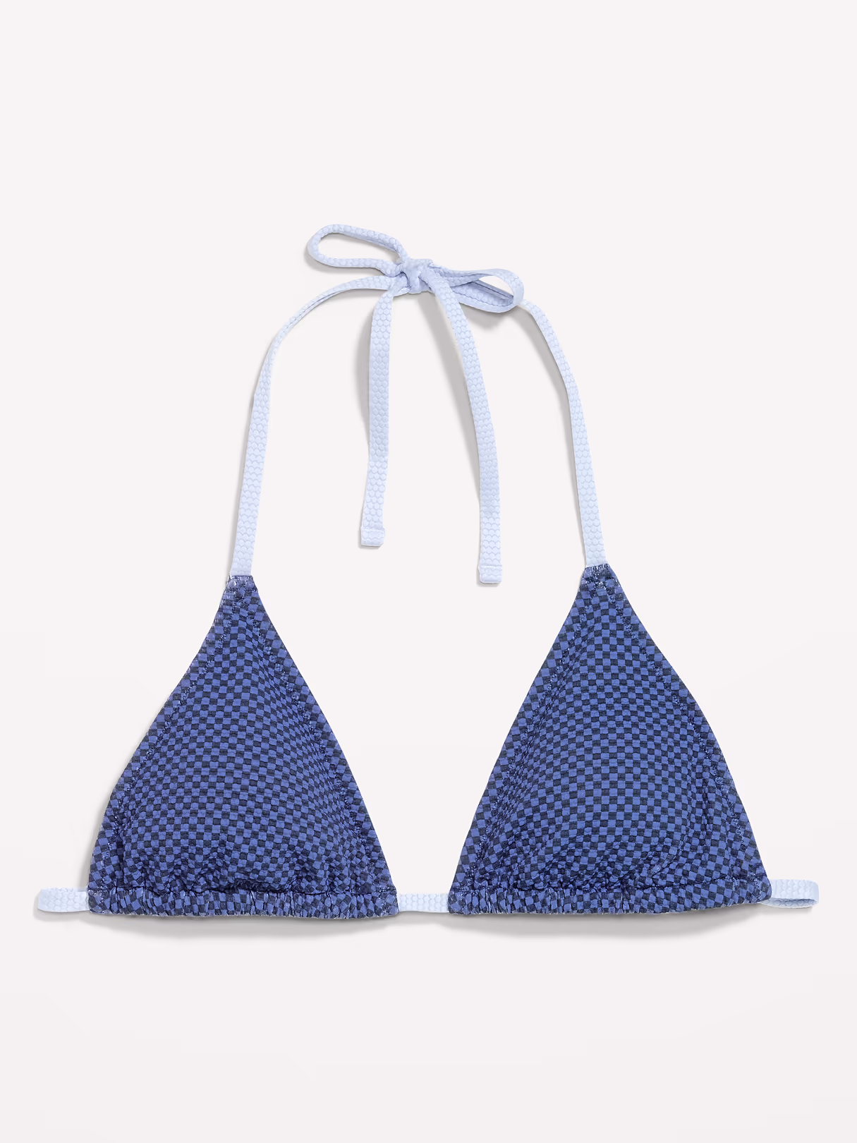 Pique Triangle String Bikini Swim Top - Blue Checkerboard