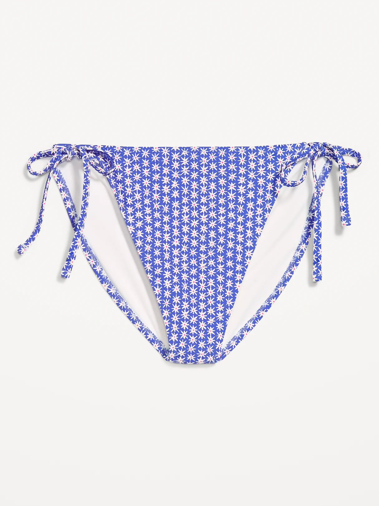Eyelet String Bikini Swim Bottoms - Blue Ditsy Floral