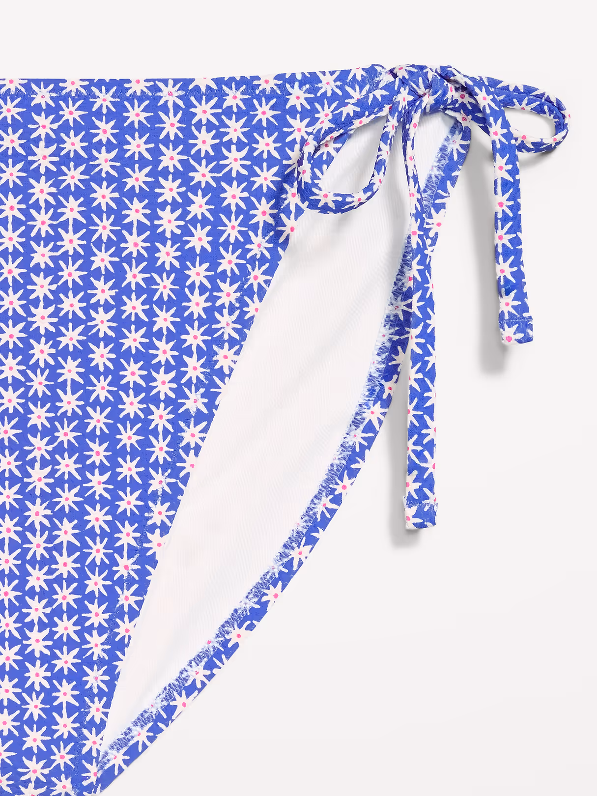 Eyelet String Bikini Swim Bottoms - Blue Ditsy Floral