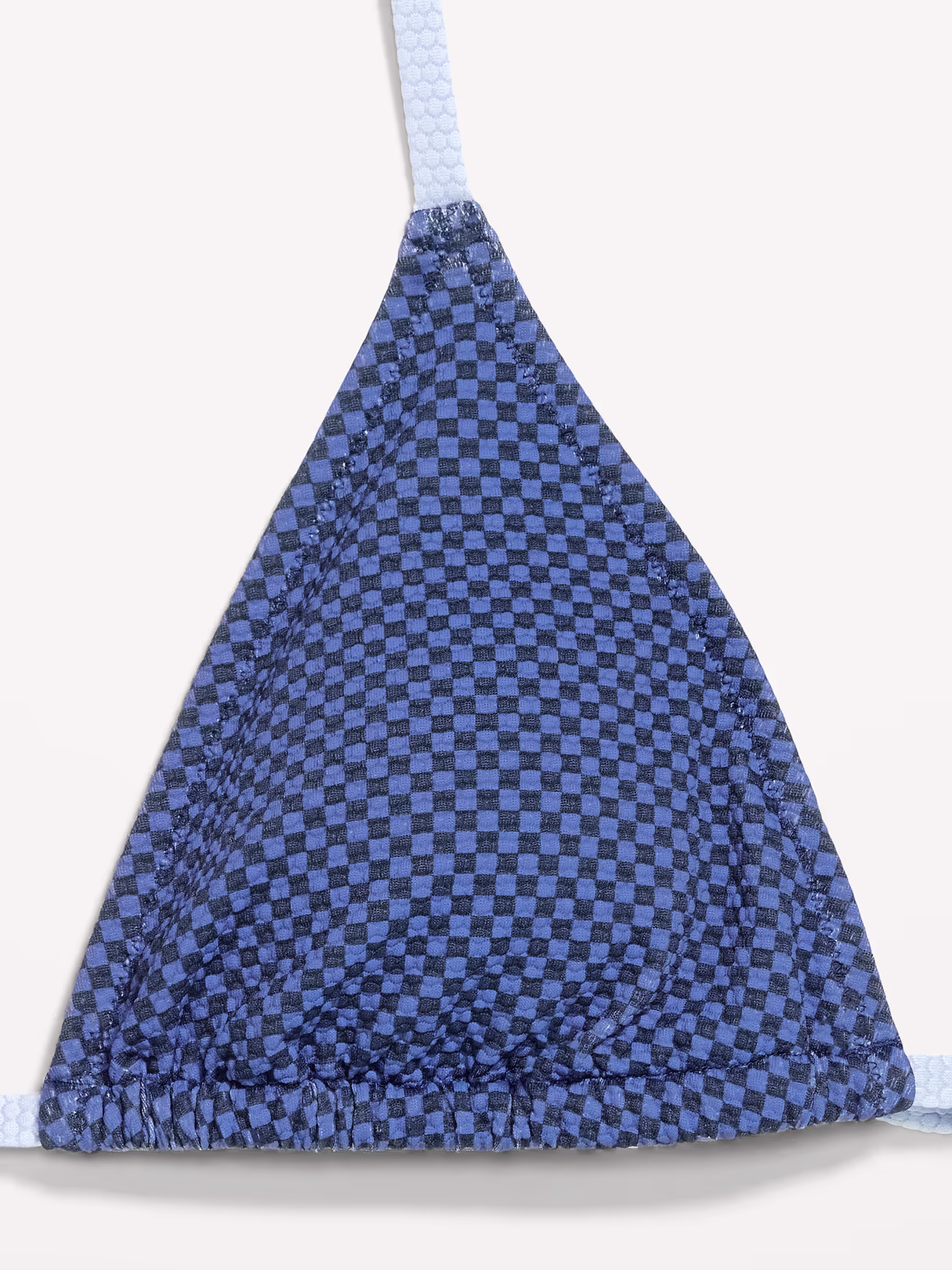 Pique Triangle String Bikini Swim Top - Blue Checkerboard