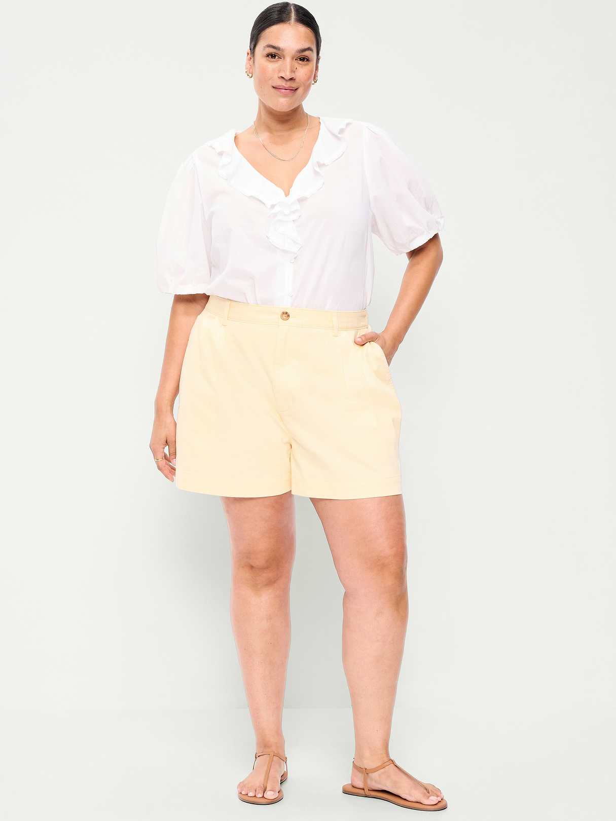 High-Waisted OGC Chino Shorts -- 6-inch inseam - Cool Almond