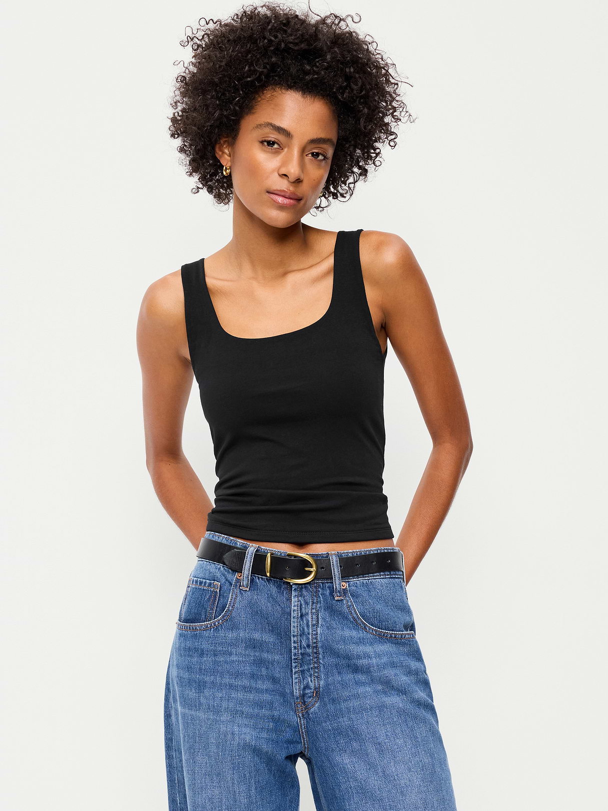 Hug Double-Layer Scoop-Neck Tank Top - Black Jack 3