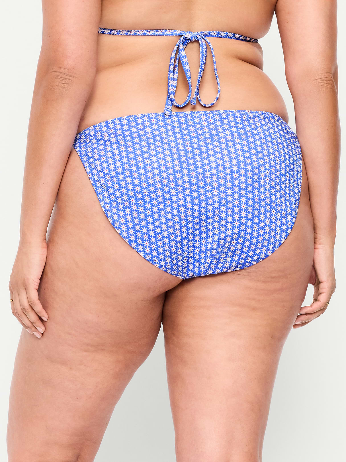 Eyelet String Bikini Swim Bottoms - Blue Ditsy Floral