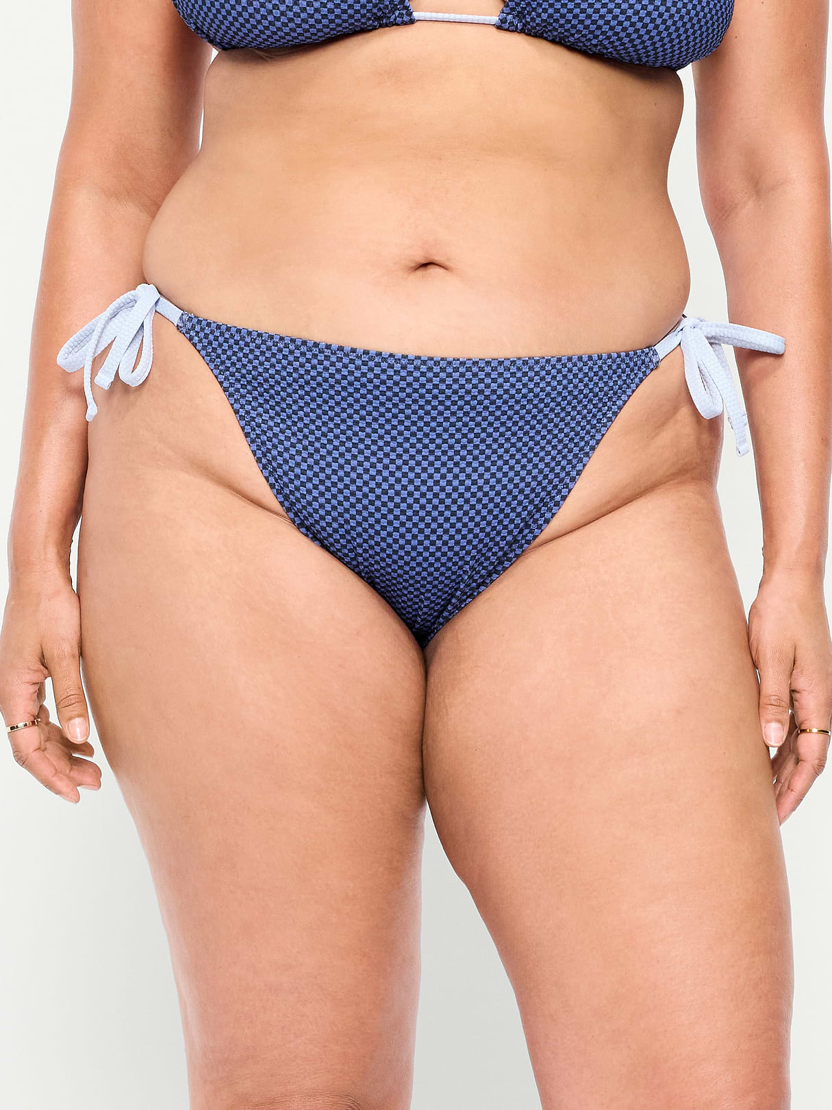 Eyelet String Bikini Swim Bottoms - Blue Checkerboard