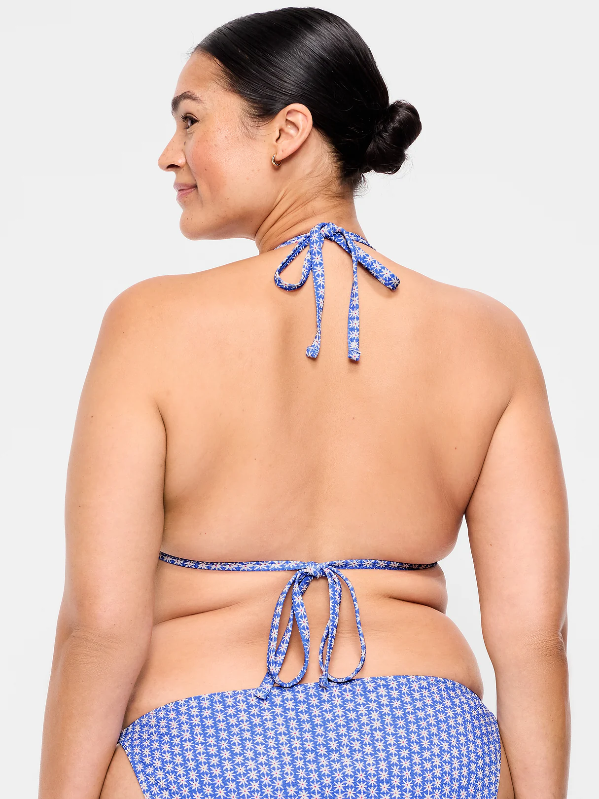 Pique Triangle String Bikini Swim Top - Blue Ditsy Floral