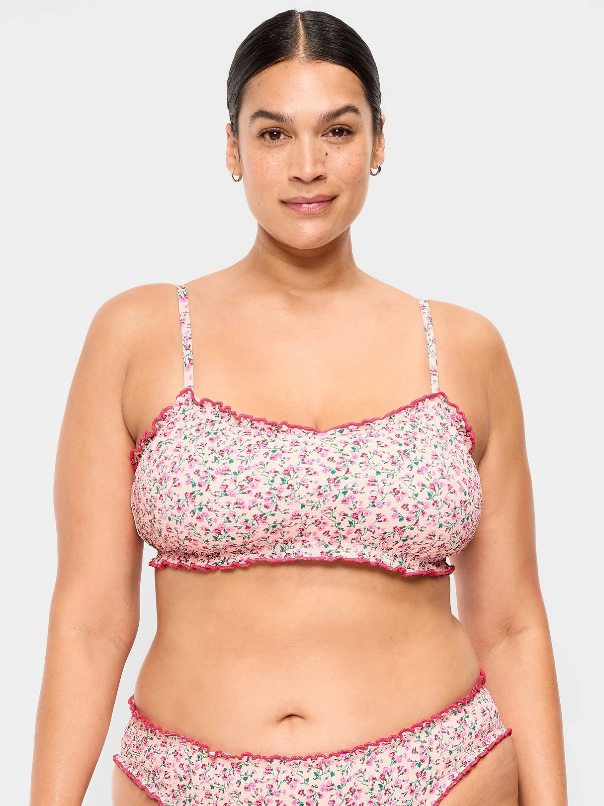Scoop-Neck Ruffle Swim Top - Pique Pink Floral