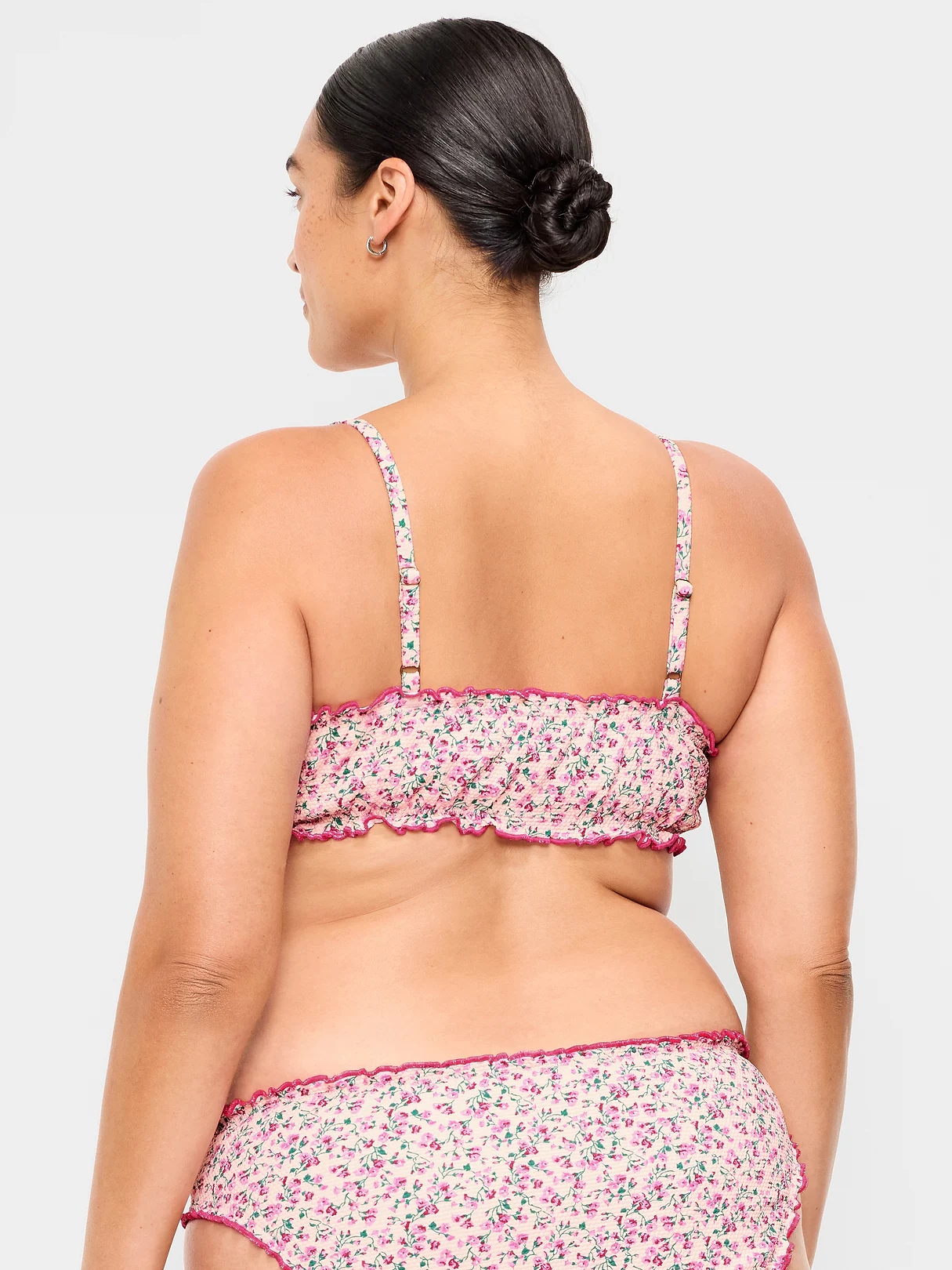 Scoop-Neck Ruffle Swim Top - Pique Pink Floral