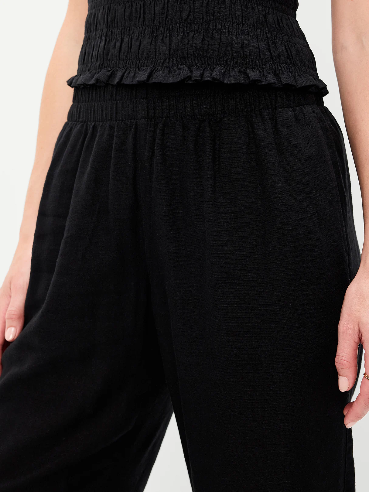 High-Waisted Linen-Blend Straight Ankle Pants - Black Jack
