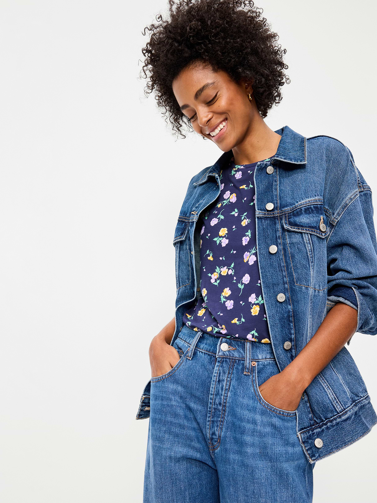 Luxe Crew-Neck T-Shirt - Blue Floral