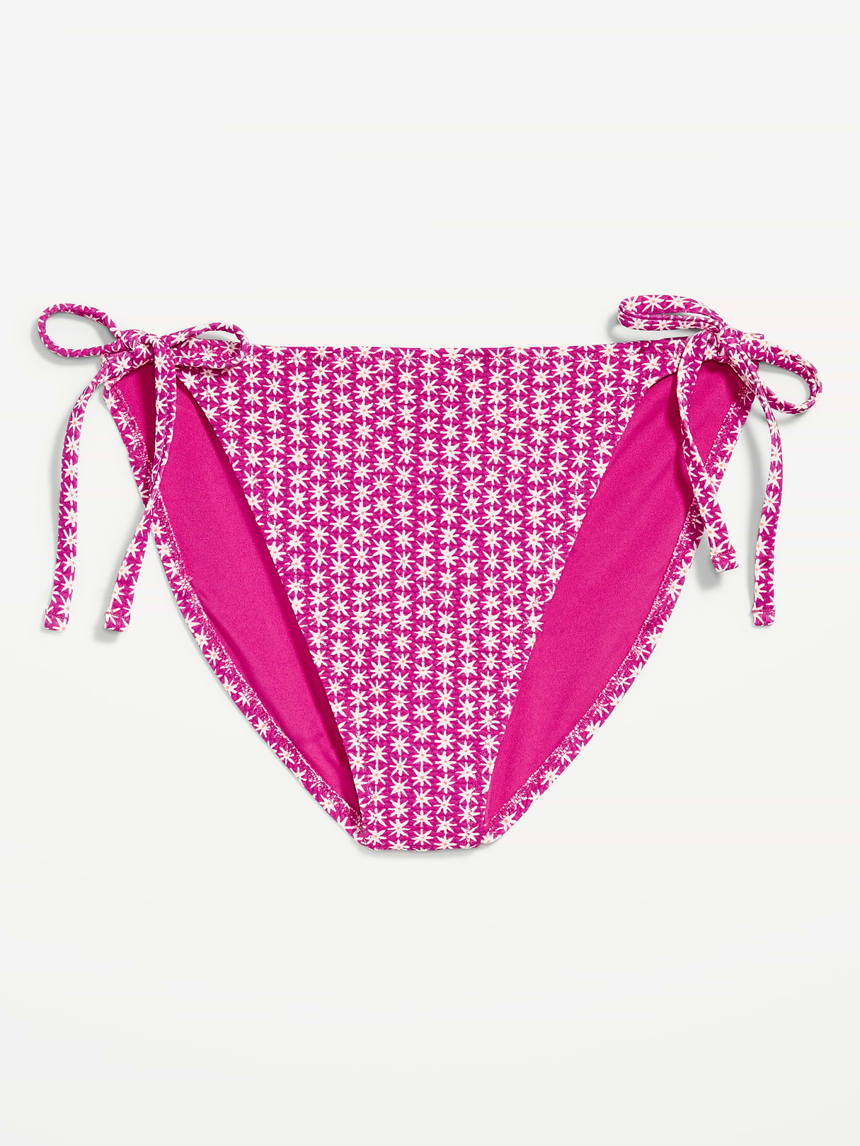 Eyelet String Bikini Swim Bottoms - Pink Ditsy Floral