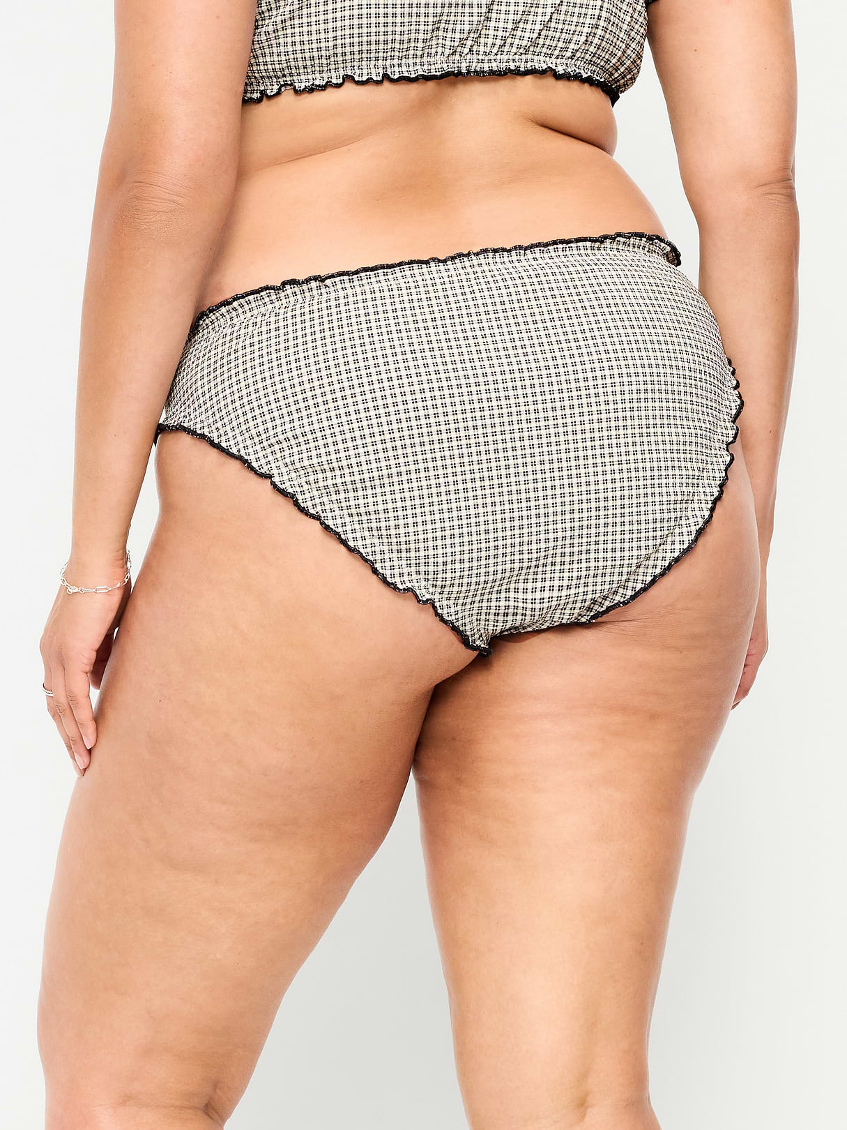 Mid-Rise Ruffle Trim Swim Bottoms - Pique Black/White Gingham
