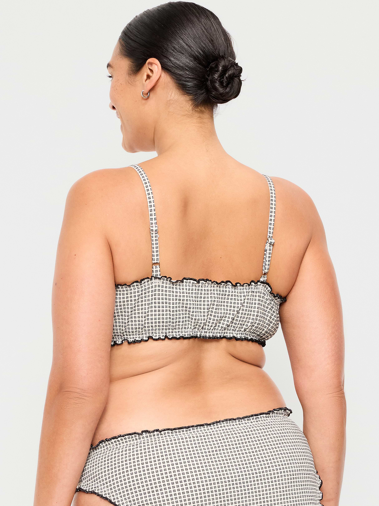 Scoop-Neck Ruffle Swim Top - Pique Black/White Gingham