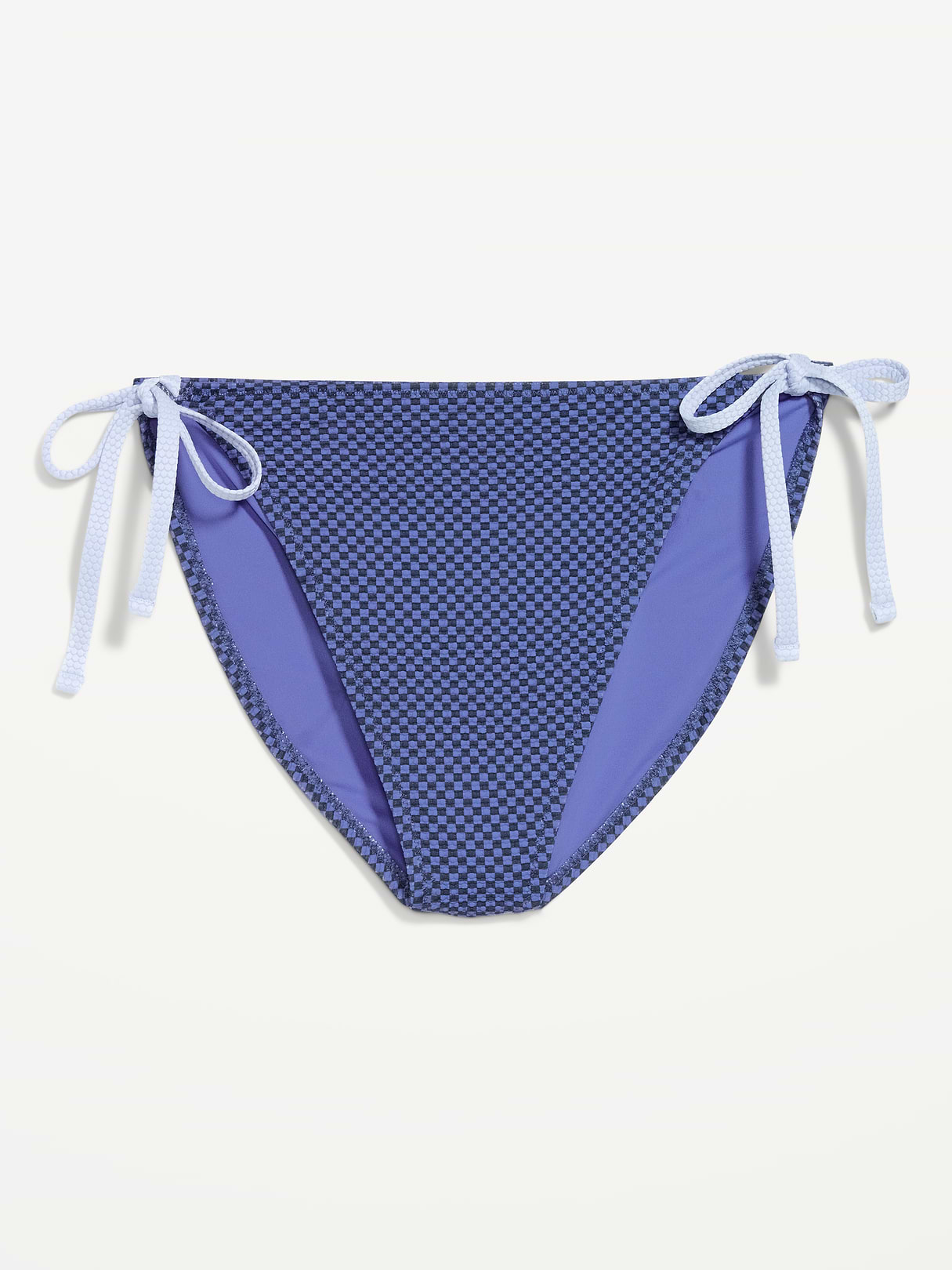 Eyelet String Bikini Swim Bottoms - Blue Checkerboard