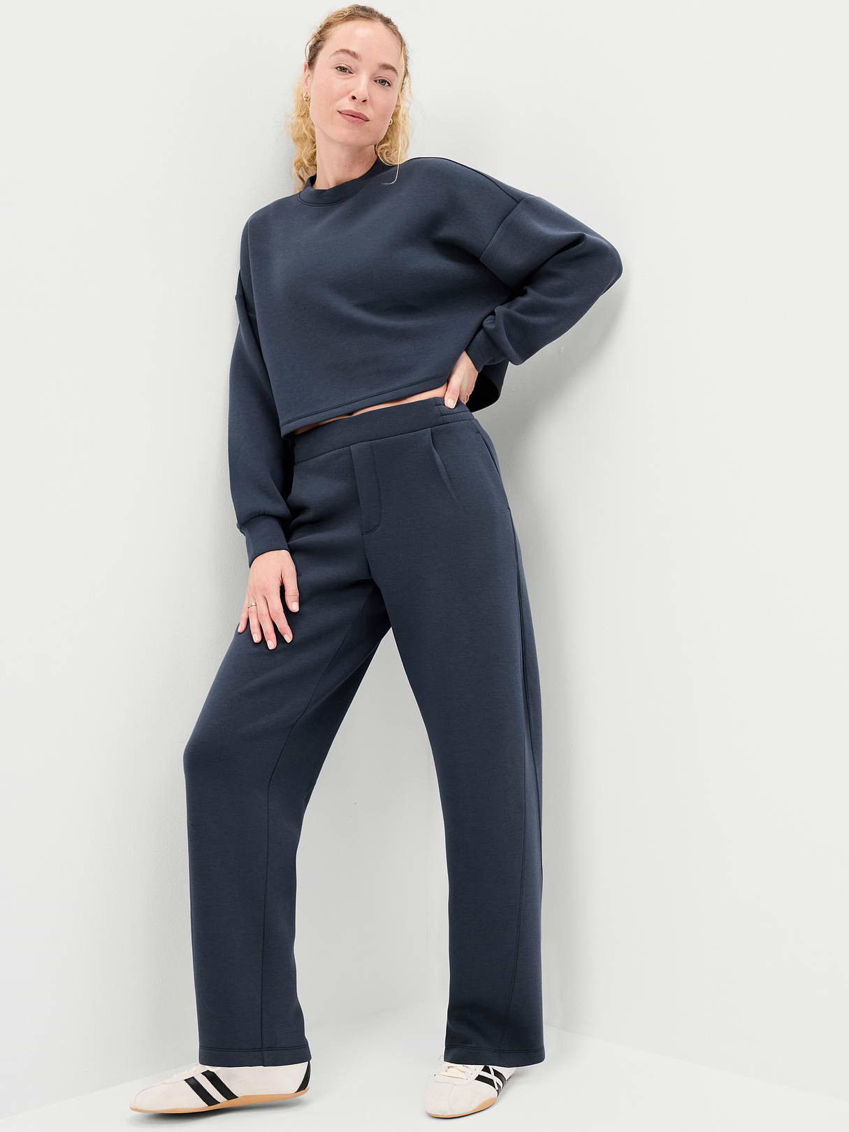Bounce Fleece Quilted Crew-Neck Top - Dusk Navy