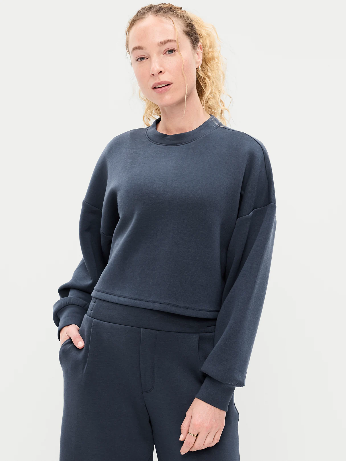 Bounce Fleece Quilted Crew-Neck Top - Dusk Navy