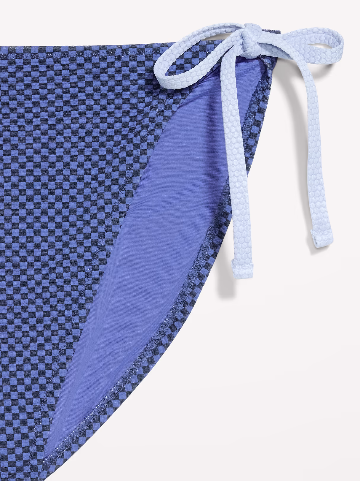 Eyelet String Bikini Swim Bottoms - Blue Checkerboard
