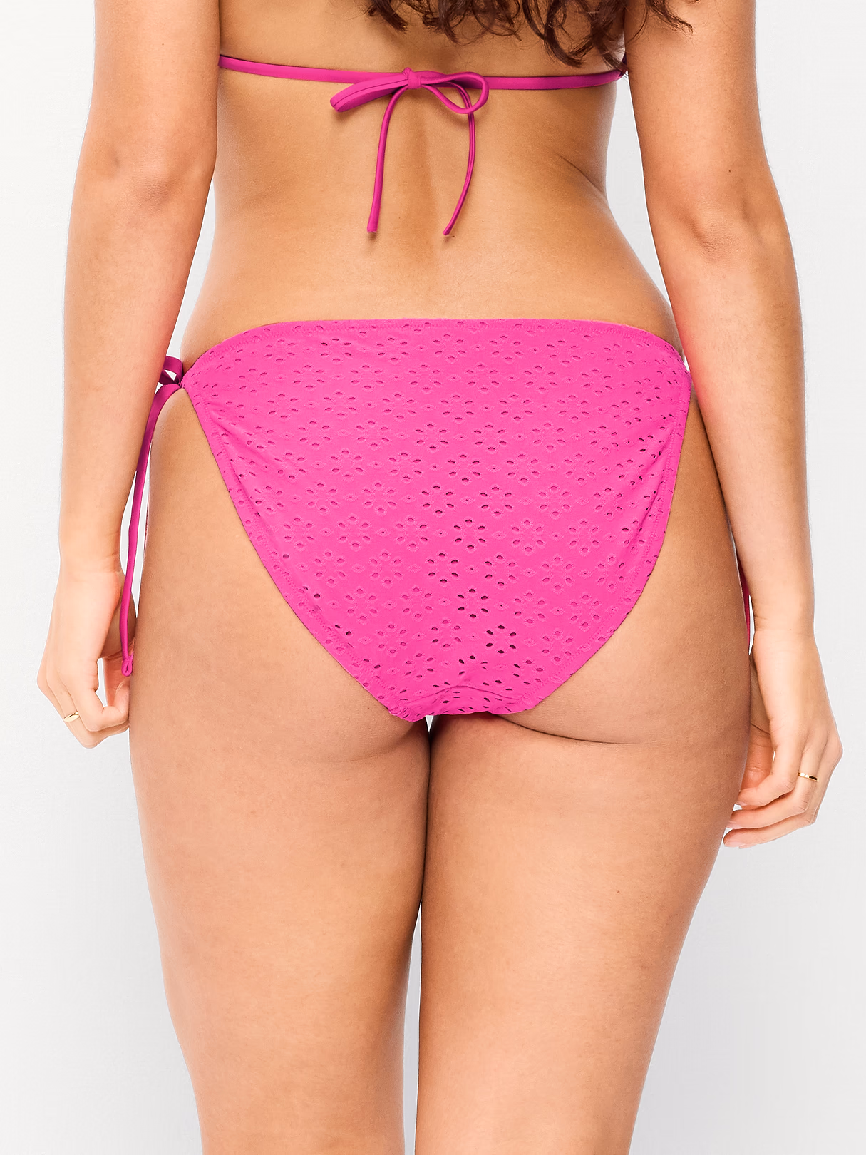 Eyelet String Bikini Swim Bottoms - Dragonfruit