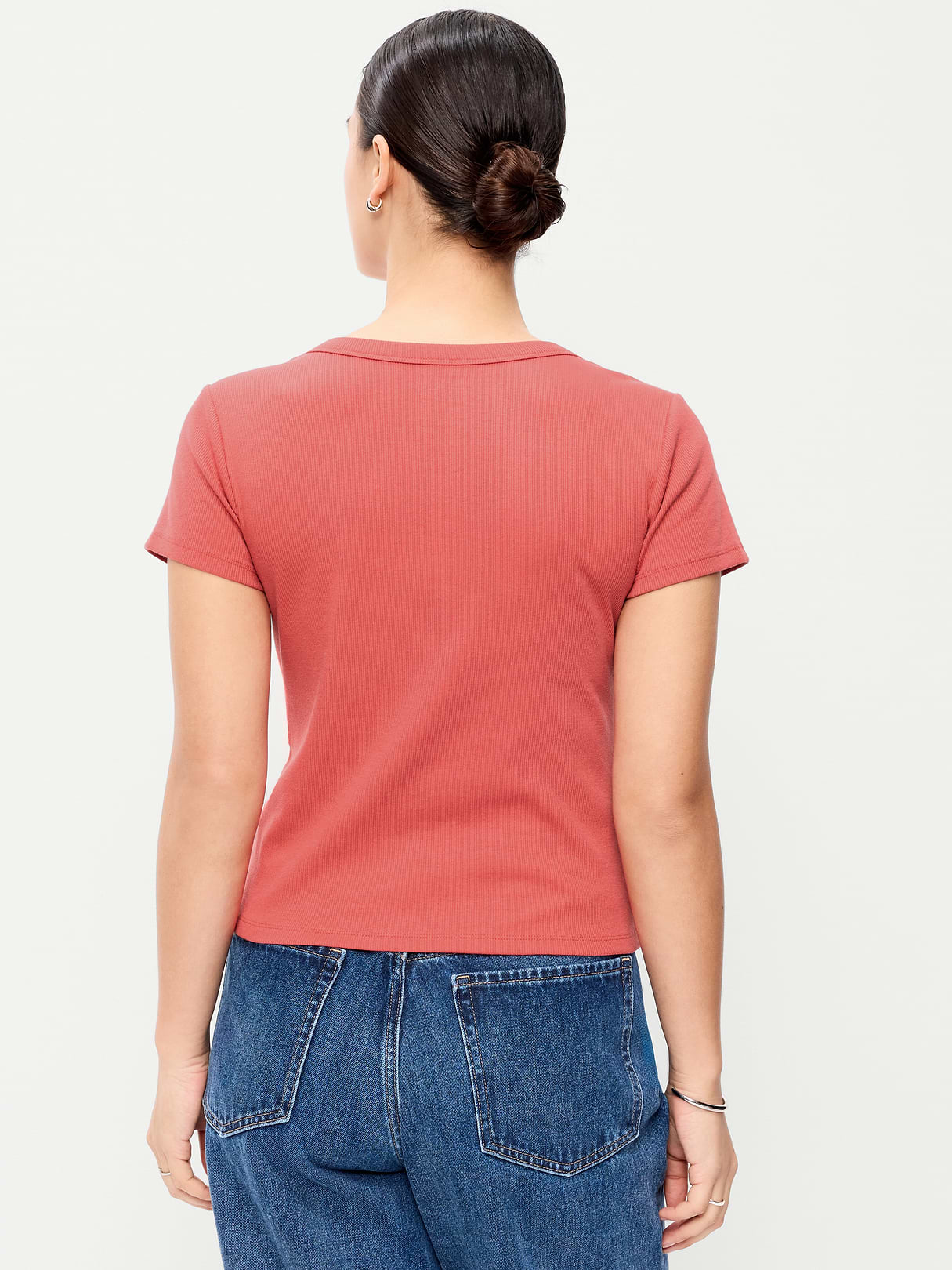 Snug Crop V-Neck Ribbed T-Shirt - Cactus Bloom