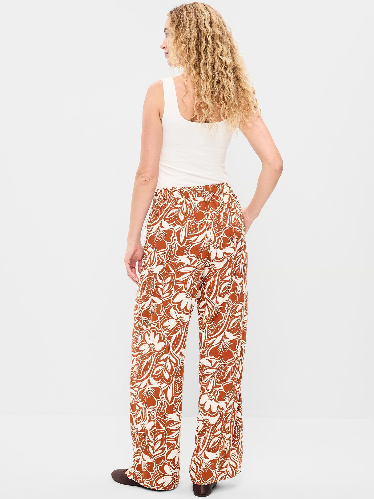 High-Waisted Playa Wide-Leg Pants - Warm Floral Bottom