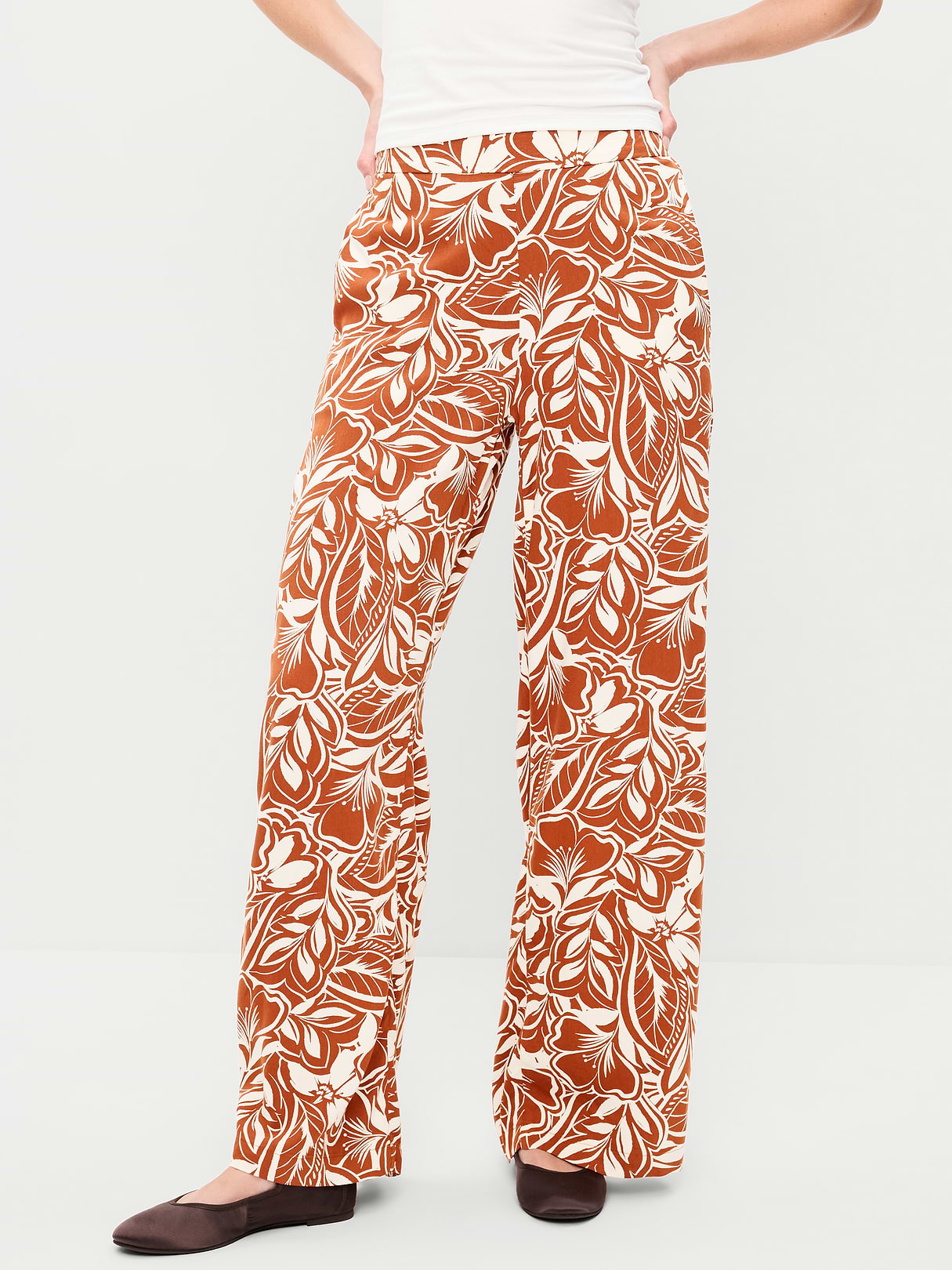 High-Waisted Playa Wide-Leg Pants - Warm Floral Bottom