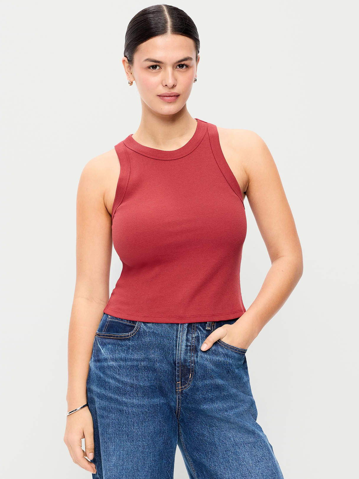 Crop Ribbed Tank Top - Loganberry